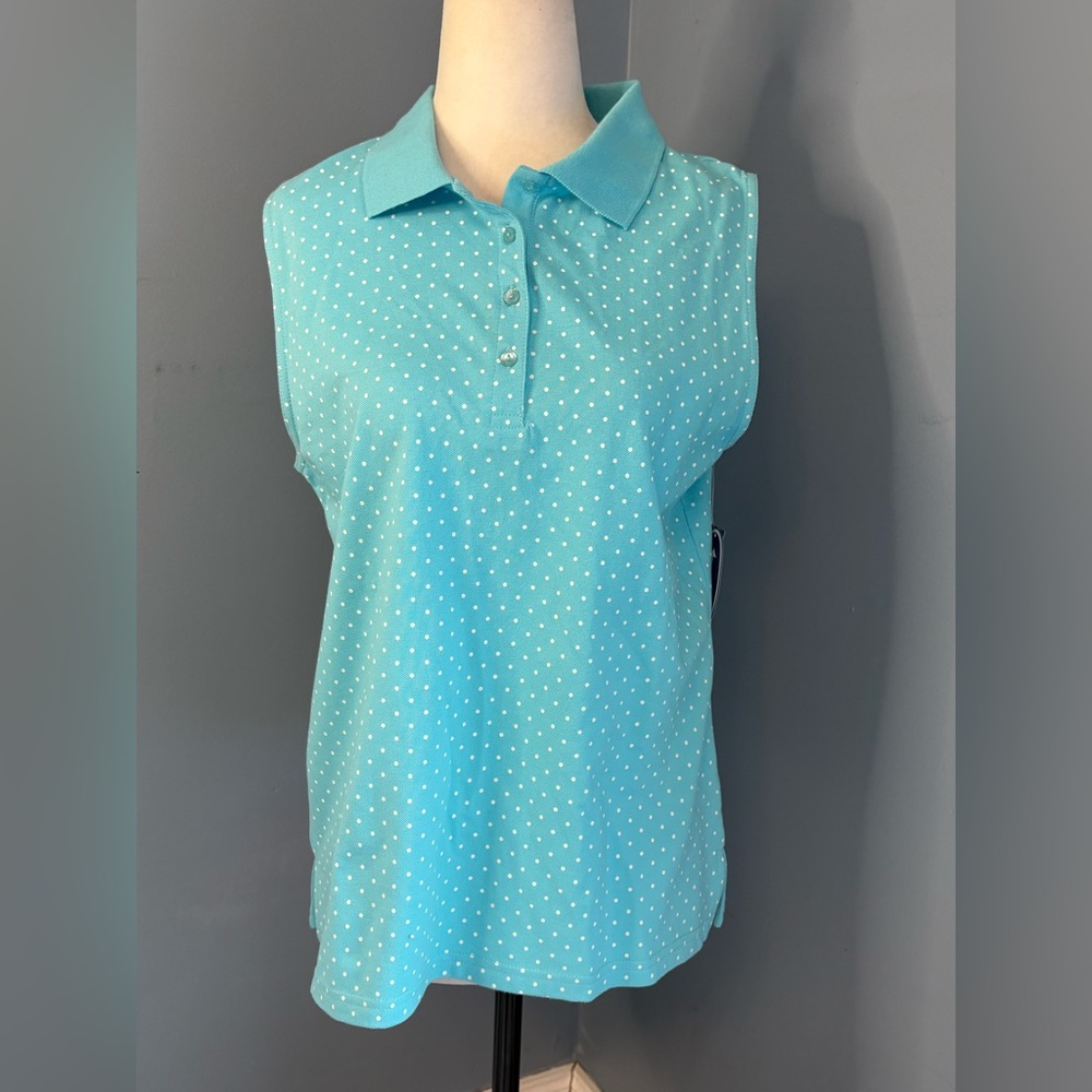 Sleeveless Polka Dot Polo Top - Blue
